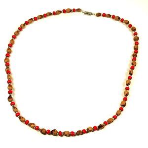 Red Brown Beaded Necklace  Statement Jewelry – Bold Round Religious Beads
